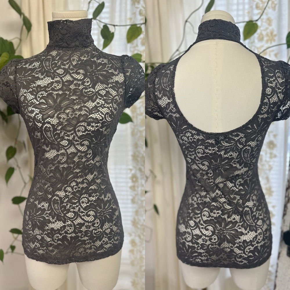 Elegant Gray Lace Women's Top